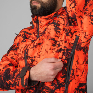 Veste softshell de chasse à capuche camouflage orange vif unisexe personnalisée, 100% polyester, coupe-vent, résistante à l'eau, automne, extérieur - Product Image 3