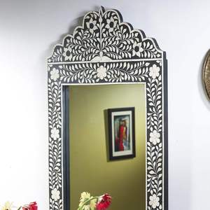 Espejo de pared rectangular de madera con incrustaciones florales azules y blancas, hecho a mano, tradicional, decorativo, con marco, de madera MDF ecológica. - Product Image 6