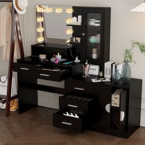 "Modern <b>Makeup</b> Vanity with 10 LED Lights Charging Station & Desk <b>Mirror</b> Large Size for Home or Office Use" - Product Image 4