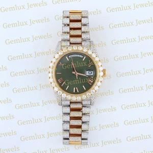 นาฬิกาฮิปฮอปอัตโนมัติหน้าปัดโรมันสีเขียวชุบทอง14K ประดับเพชรสองสี - Product Image 1