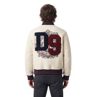 Blousons Bomber Homme en Laine 100% Personnalisés avec Appliques en Chenille Crème, Patchwork Style Collège et Lettres de l'Université