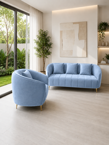 Canapé modulaire moderne en bois bleu Alexis avec tissu personnalisé, trois places, design modulaire pour hôtel, hôpital, villa, décoration de salon - Product Image 6