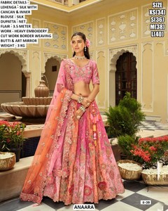 Aabroo Vestido Tradicional de Fiesta y Boda para Mujer, Lehenga Choli de Seda Bhandhani Bordado Festivo, Largo hasta el Suelo, para Diwali - Product Image 2