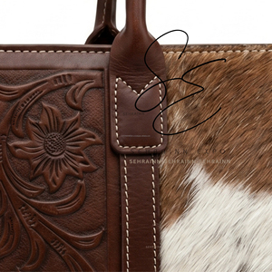 Bolso Tote de Cuero Vacuno Estilo Western SEHRAINN, Bolso Bandolera de Piel con Pelo, Bolso de Vaquera con Grabados para Mujer, Bolso Tote para Oficina y Uso Diario - Product Image 3