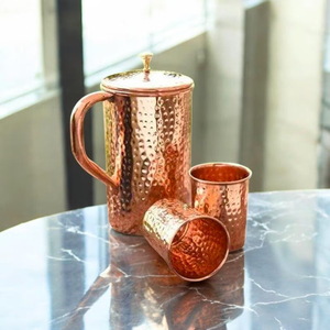Premium Quality Pure Copper Water <b>Jug</b> with Matching Glass Set Smooth Finish for Serving <b>Drinking</b> Storing Water at Home Office - Product Image 2