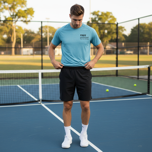 T-shirt de performance pour homme pour le pickleball, manches courtes, col rond, finition réfléchissante, vêtements de sport, prêt à être expédié, personnalisable - Product Image 3