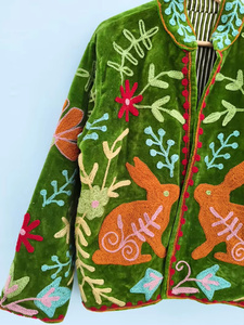 Premium Velvet Floral Embroidery Reversible Bomber <b>Jacket</b> <b>for</b> <b>Women</b> Autumn Winter Spring <b>Summer</b> Cotton Filled Vintage - Product Image 5