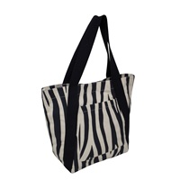Tas Tote Desainer Kanvas Alami 12 Oz dengan Cetakan Tekstur Hewan Zebra dan Pegangan Kain Katun Promosi Eksklusif