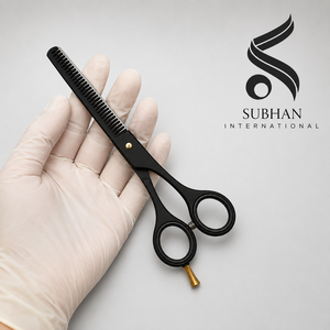 Tijeras de entresacar de acero inoxidable con revestimiento negro, herramientas profesionales manuales de peluquería para logotipo personalizado - Product Image 5