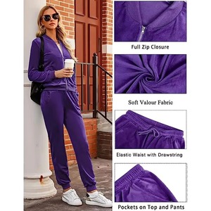 Ensemble de survêtement en velours pour femme, style loungewear et streetwear, coupe oversize, sweat à capuche entièrement zippé et pantalon jogger, multicolore, taille élastique latérale - Product Image 6