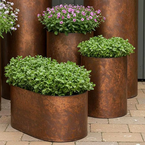 Rust Finish Metal Planter Set Outdoor Garden Cylinder Plant <b>Pots</b> <b>Large</b> Decorative Iron Planters Modern Patio Planter <b>Pots</b>. - Product Image 1