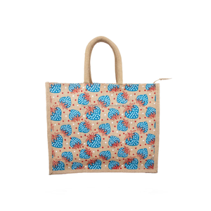 Sac fourre-tout en jute écologique personnalisé à prix de gros, qualité supérieure, avec fermeture éclair et motif géométrique - Product Image 1