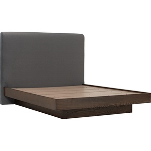 Lit plateforme en bois de style japonais, taille Queen, avec base flottante et tête de lit capitonnée, cadre de lit, mobilier de chambre à coucher de luxe - Product Image 2