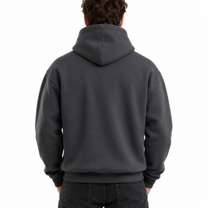 Sweat à capuche ample et décontracté pour homme avec cordon de serrage croisé, capuche amovible, manches larges, poche frontale et bordure côtelée - Product Image 4