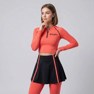 Women's Athletic <b>Crop</b> <b>Top</b> Set Long Sleeve Solid Color Yoga Pants and Skirt Modest Fitness Wear All Seasons Breathable Sportswear - Product Image 1