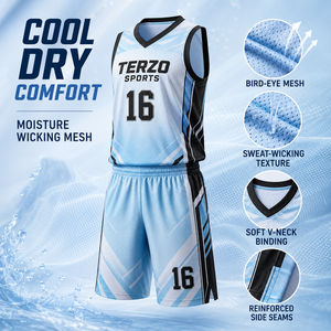 Kit de basketball bleu glace nouvelle génération avec short en maille respirante pour équipes de club, d'école et d'académie - Product Image 6
