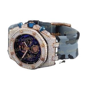 Luxury Wear D VVS Moissanite Diamond Chronographe Camouflage Pattern Rubber Strap Iced Out Pass Diamond Tester Watch - Product Image 1