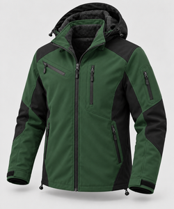Custom Size <b>Thick</b> <b>Mens</b> Hiking Softshell Jacket Color Block Winter Coat <b>Fleece</b> Lining Windproof Detachable Hood Zipper Closure - Product Image 2