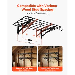 Scaffalatura a 2 livelli in acciaio resistente per garage, montaggio a parete, 2 x 4 piedi (24 x 48 pollici) per ripiano, 24 ganci, design a sospensione - Product Image 3