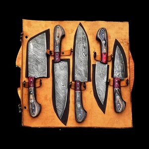 Juego de Cuchillos de Chef Profesionales de Acero de Damasco Hechos a Mano por Ahmad Fabric, 5 Piezas, Mango de Resina, Funda de Cuero, Diseño Moderno, Personalizable - Product Image 1