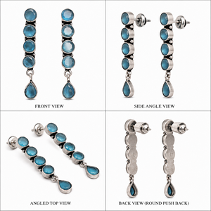 Boucles d'oreilles pendantes en argent oxydé plaqué, serties de pierres bleues, qualité export, pour femmes, fournisseur de bijoux Inde |   Vente en gros directe d'usine - Product Image 1
