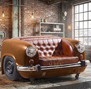 Rustic Brown Industrial Farmhouse Metal <b>Sofa</b> with Leather Seating by SUREN SPACE - Product Image 1