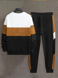 Men's Summer Casual Breathable Knitted Long Sleeve 2-Piece Tracksuit Set <b>Oversized</b> Solid Sweatshirt <b>Joggers</b> (100% Polyester) - Product Image 6
