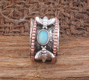 Anillo de Abeja Vintage Inspirado en la Naturaleza con Ópalo de Fuego Natural, Anillo de Boda de Plata de Ley con Diseño de Animal para Mujer - Product Image 1