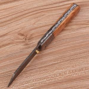 Couteau de chasse pliant EDC en acier Damas de haute qualité UA Supplies, manche en bois de rose, lame à pointe clip, épaisseur de 0,5 mm, liner. - Product Image 4