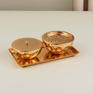 Juego de quemador de incienso de metal de lujo con bandeja, quemador de incienso árabe Oud, soporte para incienso de carbón, decoración para el hogar con fragancia. - Product Image 5