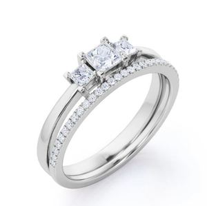 Anillo de compromiso, aniversario y eternidad de moissanita con corte princesa de 0.85 quilates, estilo trilogía antigua, geométrico, de oro para mujer - Product Image 2