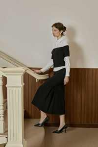 Ensemble chemise kaki élégante et jupe superposée noire et blanche pour femme de bureau, modèle MARINA KS49, vente en gros, fourni par Vietnam Fashion Supply - Product Image 6