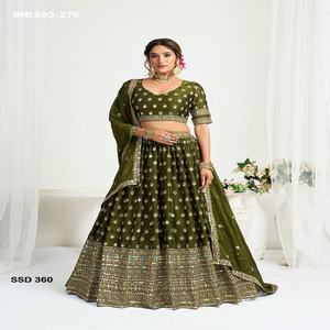 Conjunto de Lehenga-Choli y Dupatta de Seda Chinon Tradicional India con Bordado de Lentejuelas, Fabricante de Moda Femenina - Product Image 1
