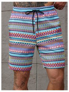 Shorts de plage pour hommes, imprimé aquarelle, taille élastique, cordon de serrage, décontracté, coloré, léger, pour l'été - Product Image 3