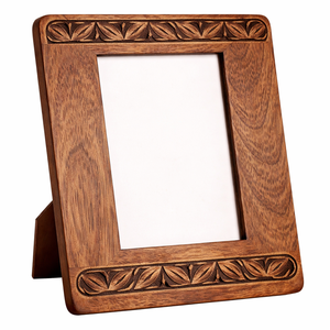 Cadre photo en bois fait main, rectangulaire, vertical, décoration de table, sculpture de feuilles classique, finition bois naturel, décoration intérieure, personnalisable - Product Image 3