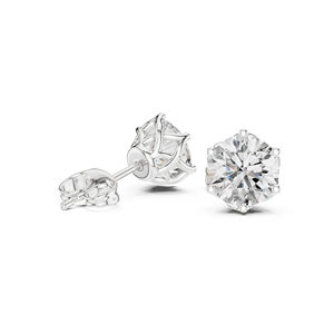 Boucles d'oreilles de fiançailles en or blanc 14 carats avec diamant rond cultivé en laboratoire pour femmes |   Nouveau diamant cultivé - Product Image 5