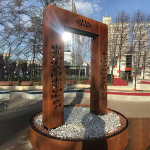Modern Rusting Art <b>Large</b> <b>Ring</b> Water Curtain Corten Steel <b>Ring</b> Waterfall Fountain - Product Image 4