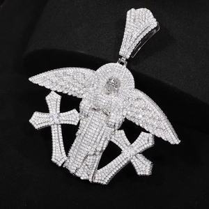 Pendentif Croix d'Ange Sertie de Moissanite Starspire Jewels avec Ailes, en Argent 925 Plaqué Rhodium, Charme Unisexe Hip-Hop, Anniversaire - Product Image 3