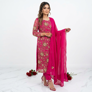 <b>Pink</b> Embroidered Fashionista International <b>Salwar</b> <b>Kameez</b> Women Traditional Floor-Length Wedding Outfit India Pakistan Style - Product Image 1