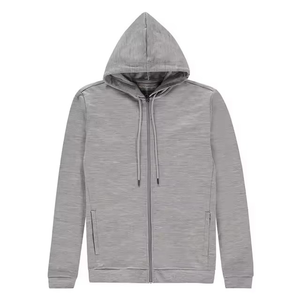Sudadera con Capucha Gris para Hombre, con Cierre, Resistente al Viento, 100% Algodón, Tejido de Felpa, Estilo Hip Hop, Casual, Color Sólido, para Otoño - Product Image 1