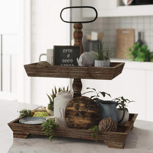 Modern Wooden Two <b>Tier</b> Serving Tray Handle Floral Pattern Decorative <b>Plant</b> Display <b>Stand</b> Rectangle Shape Wedding AALIYAN IMPEX - Product Image 1