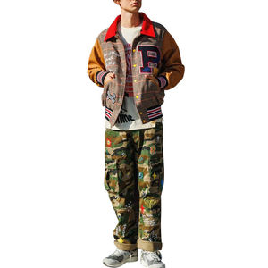 Veste universitaire à carreaux pour homme avec motifs de patchs, col rouge, logo brodé, style preppy d'automne, vêtements d'extérieur - Product Image 2