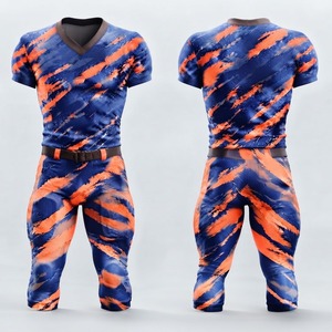 Camiseta de fútbol americano personalizada azul oscuro, naranja, ropa deportiva de equipo, malla transpirable - Product Image 1