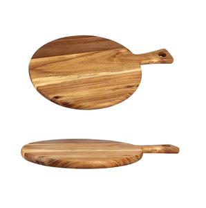 Tabla de cortar redonda de madera de acacia de diseño moderno con asa, tabla para servir pizza casera a precio económico. - Product Image 1