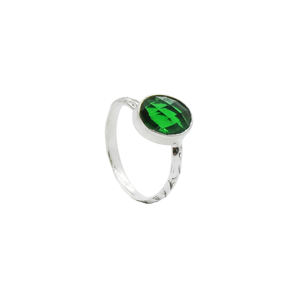 Handmade <b>Emerald</b> Statement <b>Ring</b> – <b>Emerald</b> Oval Gemstone <b>Ring</b> Checker Cut, <b>Silver</b> Plated Matte Finish, Minimalist Boho <b>Rings</b> - Product Image 1