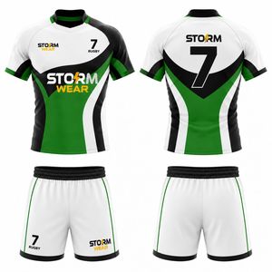 Tenue de rugby unisexe sur mesure OEM & ODM, ensemble maillot et short respirant sublimé pour adultes, uniforme d'équipe de rugby - Product Image 1