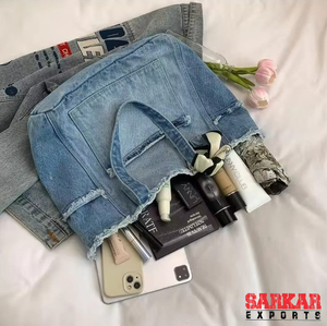 Sac fourre-tout en jean grande capacité, nouveau design, broderie gaufrée, portable, pour le shopping – Vente en gros - Product Image 3