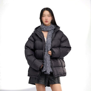 Women's Black Quilted Puffer Jacket Hooded <b>Winter</b> Warm <b>Coat</b> Full Sleeve Zipper Closure Solid Color <b>Thick</b> Polyester Wadding - Product Image 1