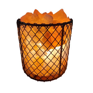 Lámpara de sal rosa del Himalaya con jaula de metal de hierro, luz nocturna de sal natural, decoración para el hogar, regalo. - Product Image 1