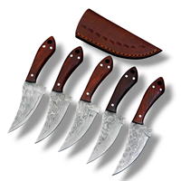 Lot de 20 couteaux de chasse/camping en acier Damas, forme goutte de pluie, avec étui en cuir, manches en bois de rose de 6 pouces, vente en gros